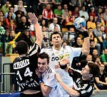 13.04.2013, Krems, Handball, OEHB Cup, Final Four der Herren, Halbfinale, Fivers WAT Margareten - ULZ Schwaz,<br>MARAKOVIC Kresimir; KOLAR Markus, ABADIR Martin, HECHENBLAIKNER Manuel<br><br>Copyright DIENER / Zierlinger Karl<br>Marktgasse 3-7 / 4 / 5 / 21<br>A-1090 Wien<br>Telefax +43 1 955 32 35<br>Mobil +43 676 629 98 51<br>BA-CA<br>Bank Nr. 12000<br>Account Nr. 00712 223 783<br>e-mail: agentur@diener.at<br>Datenbank: www.diener.at