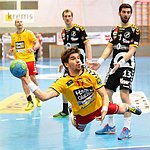 04.03.2015, Krems, Handball, OEHB Cup / M, Viertelfinale,  UHK Krems, Bregenz<br>SCHOPF Tobias, BABARSKAS Gerdas, GAVRANOVIC Filip<br><br>Copyright DIENER / Zierlinger Karl<br>Marktgasse 3-7 / 4 / 5 / 21<br>A-1090 Wien<br>Telefax +43 1 955 32 35<br>Mobil +43 676 629 98 51<br>BA-CA<br>Bank Nr. 12000<br>Account Nr. 00712 223 783<br>e-mail: agentur@diener.at<br>Datenbank: www.diener.at