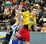 16.02.2015, Krems, Handball, Handball Liga Austria, HLA, OPO, UHK Krems, WAT Margareten,<br>BEZUCHA Markus, BABARSKAS Gerdas<br><br><br><br>Copyright DIENER / Zierlinger<br>Marktgasse 3-7 / 4 / 5 / 21<br>A-1090 Wien<br>Telefax +43 1 955 32 35<br>Mobil +43 676 629 98 51<br>BA-CA<br>Bank Nr. 12000<br>Account Nr. 00712 223 783<br>e-mail: agentur@diener.at<br>Datenbank: www.diener.at