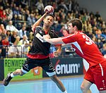 08.01.2015, Krems, Handball, Laenderspiel, Nationalteam, Testspiel, Oesterreich, Schweiz<br>SANTOS Raul, SVALJEN Michal<br><br><br>Copyright DIENER / Zierlinger<br>Marktgasse 3-7 / 4 / 5 / 21<br>A-1090 Wien<br>Telefax +43 1 955 32 35<br>Mobil +43 676 629 98 51<br>BA-CA<br>Bank Nr. 12000<br>Account Nr. 00712 223 783<br>e-mail: agentur@diener.at<br>Datenbank: www.diener.at