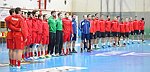 08.01.2015, Krems, Handball, Laenderspiel, Nationalteam, Testspiel, Oesterreich, Schweiz<br>Teams bei der Hymne<br><br><br>Copyright DIENER / Zierlinger<br>Marktgasse 3-7 / 4 / 5 / 21<br>A-1090 Wien<br>Telefax +43 1 955 32 35<br>Mobil +43 676 629 98 51<br>BA-CA<br>Bank Nr. 12000<br>Account Nr. 00712 223 783<br>e-mail: agentur@diener.at<br>Datenbank: www.diener.at