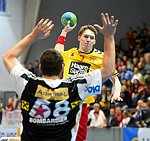 19.12. 2014, Krems, Handball, Handball Liga Austria, HLA, GD, UHK Krems, WAT Margareten,<br>WAGNER Tobias, BABARSKAS Gerdas<br><br><br><br>Copyright DIENER / Zierlinger<br>Marktgasse 3-7 / 4 / 5 / 21<br>A-1090 Wien<br>Telefax +43 1 955 32 35<br>Mobil +43 676 629 98 51<br>BA-CA<br>Bank Nr. 12000<br>Account Nr. 00712 223 783<br>e-mail: agentur@diener.at<br>Datenbank: www.diener.at