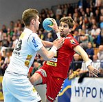 20.04.2015, Krems, Handball, Handball Liga Austria, HLA, VF, UHK Krems, WAT Margareten,<br>BILYK Nikola, SCHOPF Tobias<br><br><br><br>Copyright DIENER / Zierlinger<br>Marktgasse 3-7 / 4 / 5 / 21<br>A-1090 Wien<br>Telefax +43 1 955 32 35<br>Mobil +43 676 629 98 51<br>BA-CA<br>Bank Nr. 12000<br>Account Nr. 00712 223 783<br>e-mail: agentur@diener.at<br>Datenbank: www.diener.at