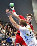 20.04.2015, Krems, Handball, Handball Liga Austria, HLA, VF, UHK Krems, WAT Margareten,<br>ZIURA Vytautas, BABARSKAS Gerdas<br><br><br><br>Copyright DIENER / Zierlinger<br>Marktgasse 3-7 / 4 / 5 / 21<br>A-1090 Wien<br>Telefax +43 1 955 32 35<br>Mobil +43 676 629 98 51<br>BA-CA<br>Bank Nr. 12000<br>Account Nr. 00712 223 783<br>e-mail: agentur@diener.at<br>Datenbank: www.diener.at