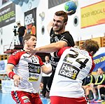 20.11.2015, Krems, Handball, Handball Liga Austria, HLA, GD, UHK Krems - HSG  Baernbach / Koeflach,<br>WALZER Guenther, BELLINA Alexander, VISY Norbert<br><br><br><br>Copyright DIENER / Zierlinger<br>Marktgasse 3-7 / 4 / 5 / 21<br>A-1090 Wien<br>Telefax +43 1 955 32 35<br>Mobil +43 676 629 98 51<br>BA-CA<br>Bank Nr. 12000<br>Account Nr. 00712 223 783<br>e-mail: agentur@diener.at<br>Datenbank: www.diener.at