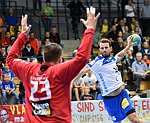 11.09.2015, Krems, Handball, Handball Liga Austria, HLA, GD, UHK Krems - HC Bruck,<br>SHEJBAL Mihal, BREG Martin<br><br>Copyright DIENER / Zierlinger<br>Marktgasse 3-7 / 4 / 5 / 21<br>A-1090 Wien<br>Telefax +43 1 955 32 35<br>Mobil +43 676 629 98 51<br>BA-CA<br>Bank Nr. 12000<br>Account Nr. 00712 223 783<br>e-mail: agentur@diener.at<br>Datenbank: www.diener.at