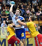 11.09.2015, Krems, Handball, Handball Liga Austria, HLA, GD, UHK Krems - HC Bruck,<br>SCHOPF Tobias, MIRKOVIC Milan, FEICHTINGER Sebastian<br><br>Copyright DIENER / Zierlinger<br>Marktgasse 3-7 / 4 / 5 / 21<br>A-1090 Wien<br>Telefax +43 1 955 32 35<br>Mobil +43 676 629 98 51<br>BA-CA<br>Bank Nr. 12000<br>Account Nr. 00712 223 783<br>e-mail: agentur@diener.at<br>Datenbank: www.diener.at