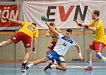 11.09.2015, Krems, Handball, Handball Liga Austria, HLA, GD, UHK Krems - HC Bruck,<br>MITKOV Vlatko, VISY Norbert, JOVANOVIC Mladan, VIZVARY Kristof<br><br>Copyright DIENER / Zierlinger<br>Marktgasse 3-7 / 4 / 5 / 21<br>A-1090 Wien<br>Telefax +43 1 955 32 35<br>Mobil +43 676 629 98 51<br>BA-CA<br>Bank Nr. 12000<br>Account Nr. 00712 223 783<br>e-mail: agentur@diener.at<br>Datenbank: www.diener.at