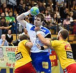 11.09.2015, Krems, Handball, Handball Liga Austria, HLA, GD, UHK Krems - HC Bruck,<br>SCHOPF Tobias, MIRKOVIC Milan, FEICHTINGER Sebastian<br><br>Copyright DIENER / Zierlinger<br>Marktgasse 3-7 / 4 / 5 / 21<br>A-1090 Wien<br>Telefax +43 1 955 32 35<br>Mobil +43 676 629 98 51<br>BA-CA<br>Bank Nr. 12000<br>Account Nr. 00712 223 783<br>e-mail: agentur@diener.at<br>Datenbank: www.diener.at