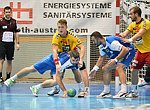 05.09.2015, Krems, Handball, Handball Liga Austria, HLA, GD, UHK Krems - HC Linz,<br>NEUHOLD Christoph, HOFLEHNER Julius, VUCKOVIC Gojko, FEICHTINGER Sebastian<br><br>Copyright DIENER / Zierlinger<br>Marktgasse 3-7 / 4 / 5 / 21<br>A-1090 Wien<br>Telefax +43 1 955 32 35<br>Mobil +43 676 629 98 51<br>BA-CA<br>Bank Nr. 12000<br>Account Nr. 00712 223 783<br>e-mail: agentur@diener.at<br>Datenbank: www.diener.at