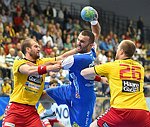 05.09.2015, Krems, Handball, Handball Liga Austria, HLA, GD, UHK Krems - HC Linz,<br>FEICHTINGER Sebastian, VUCKOVIC Gojko, VIZVARY Kristof<br><br>Copyright DIENER / Zierlinger<br>Marktgasse 3-7 / 4 / 5 / 21<br>A-1090 Wien<br>Telefax +43 1 955 32 35<br>Mobil +43 676 629 98 51<br>BA-CA<br>Bank Nr. 12000<br>Account Nr. 00712 223 783<br>e-mail: agentur@diener.at<br>Datenbank: www.diener.at