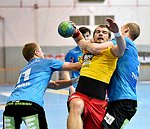 10.10.2015,  Krems,  Handball,  Handball Liga Austria,  HLA, GD,  UHK Krems,  Union Leoben,<br>PETREIKIS Benas, FEICHTINGER Sebastian, TRUCHANOVICIUS Jonas<br><br><br>Copyright DIENER / Zierlinger <br>Marktgasse 3-7 / 4 / 5 / 21<br>A-1090 Wien<br>Telefax +43 1 955 32 35<br>Mobil +43 676 629 98 51<br>BA-CA<br>Bank Nr. 12000<br>Account Nr. 00712 223 783<br>e-mail: agentur@diener.at<br>Datenbank: www.diener.at