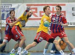 26.09.2015, Krems, Handball, Handball Liga Austria, HLA, GD, UHK Krems, WAT Margareten,<br>EITUTIS Tomas, SURAC Domagoj, NEUHOLD Christoph, KOLAR Markus<br><br><br><br>Copyright DIENER / Zierlinger<br>Marktgasse 3-7 / 4 / 5 / 21<br>A-1090 Wien<br>Telefax +43 1 955 32 35<br>Mobil +43 676 629 98 51<br>BA-CA<br>Bank Nr. 12000<br>Account Nr. 00712 223 783<br>e-mail: agentur@diener.at<br>Datenbank: www.diener.at