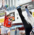 05.08.2015, Krems, Handball, Handball Liga Austria, <br>HLA, Vorbereitung, UHK Krems - SU St. Poelten,<br>SCHOPF Tobias<br><br><br>Copyright DIENER / Zierlinger Karl<br>Marktgasse 3-7 / 4 / 5 / 21<br>A-1090 Wien<br>Telefax +43 1 955 32 35<br>Mobil +43 676 629 98 51<br>BA-CA<br>Bank Nr. 12000<br>Account Nr. 00712 223 783<br>e-mail: agentur@diener.at<br>Datenbank: www.diener.at