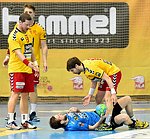 30.04.2016,  Krems,  Handball,  Handball Liga Austria,  HLA, VF,  UHK Krems,  Union Leoben,<br>WALZER Guenther, NEUHOLD Christoph, JANDL Stephan, SCHOPF Tobias<br><br><br>Copyright DIENER / Zierlinger <br>Marktgasse 3-7 / 4 / 5 / 21<br>A-1090 Wien<br>Telefax +43 1 955 32 35<br>Mobil +43 676 629 98 51<br>BA-CA<br>Bank Nr. 12000<br>Account Nr. 00712 223 783<br>e-mail: agentur@diener.at<br>Datenbank: www.diener.at