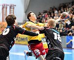 23.09.2017, Krems, Handball, Handball Liga Austria, HLA, GD, UHK Krems,  HT Schwaz,<br>JEPSEN HELT Matias, PROKOP Gunnar, PYSHKIN Alexander<br><br><br>Copyright / www. sportfotos. at<br>Missongasse 21<br>A - 3500 Krems<br>zierlinger@sportfotos.at<br>www.sportfotos.at<br>Kremser Bank <br>BIC SPKDAT21XXX<br>IBAN AT392022800704000918