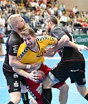 27.04.2018, Krems, Handball, Handball Liga Austria, HLA, BR, UHK Krems,  HT Schwaz,<br>PRAKAPENIA Anton, POSCH Fabian, PYSHKIN Alexander<br><br><br>Copyright / www. sportfotos. at<br>Missongasse 21<br>A - 3500 Krems<br>zierlinger@sportfotos.at<br>www.sportfotos.at<br>Kremser Bank <br>BIC SPKDAT21XXX<br>IBAN AT392022800704000918