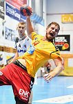 01.09.2018, Krems, Handball, Handball Liga Austria, HLA, GD, UHK Krems, HC Hard,<br>SURBLYS Theo, POSCH Fabian<br><br><br>Copyright / www. sportfotos. at<br>Missongasse 21<br>A - 3500 Krems<br>zierlinger@sportfotos.at<br>www.sportfotos.at<br>Kremser Bank <br>BIC SPKDAT21XXX<br>IBAN AT392022800704000918