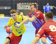 03.02.2024 Krems, Handball, Handball Liga Austria, HLA, UHK Krems, HC FIVERS WAT Margareten, <br>HOFMANN Paul, HAUNOLD Marc, SCHUH Fabio<br><br><br>