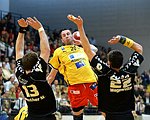 21.04.2012, Krems, Handball, Handball Liga Austria, <br>HLA, MPO, UHK Krems, Bregenz,<br>GUENTHER Matthias, LAZAREVIC Uros, WAGESREITER Markus<br><br><br>Copyright DIENER / Zierlinger Karl<br>Marktgasse 3-7 / 4 / 5 / 21<br>A-1090 Wien<br>Telefax +43 1 955 32 35<br>Mobil +43 676 629 98 51<br>BA-CA<br>Bank Nr. 12000<br>Account Nr. 00712 223 783<br>e-mail: agentur@diener.at<br>Datenbank: www.diener.at