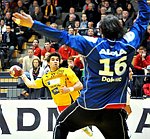16.12.2011, Krems, Handball, Handball Liga Austria, HLA, UHK Krems, HC Hard<br>SCHOPF Tobias, DOKNIC Golub<br><br><br>Copyright DIENER / Zierlinger Karl<br>Marktgasse 3-7 / 4 / 5 / 21<br>A-1090 Wien<br>Telefax +43 1 955 32 35<br>Mobil +43 676 629 98 51<br>BA-CA<br>Bank Nr. 12000<br>Account Nr. 00712 223 783<br>e-mail: agentur@diener.at<br>Datenbank: www.diener.at
