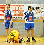 08.10.2011;  Krems;  Handball;  HLA;  UHK Krems - HIT Tirol;<br>BABARSKAS Povilas, LINT Werner, PEROVIC Draguljub<br><br>Copyright DIENER / Zierlinger Karl<br>Marktgasse 3-7 / 4 / 5 / 21<br>A-1090 Wien<br>Telefax +43 1 955 32 35<br>Mobil +43 676 629 98 51<br>BA-CA<br>Bank Nr. 12000<br>Account Nr. 00712 223 783<br>e-mail: agentur@diener.at<br>Datenbank: www.diener.at